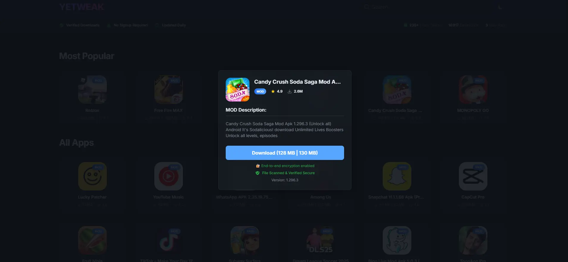 Screenshot of a modded photo editor app from yetweak.org, with all premium filters and tools unlocked and accessible for free without a subscription.